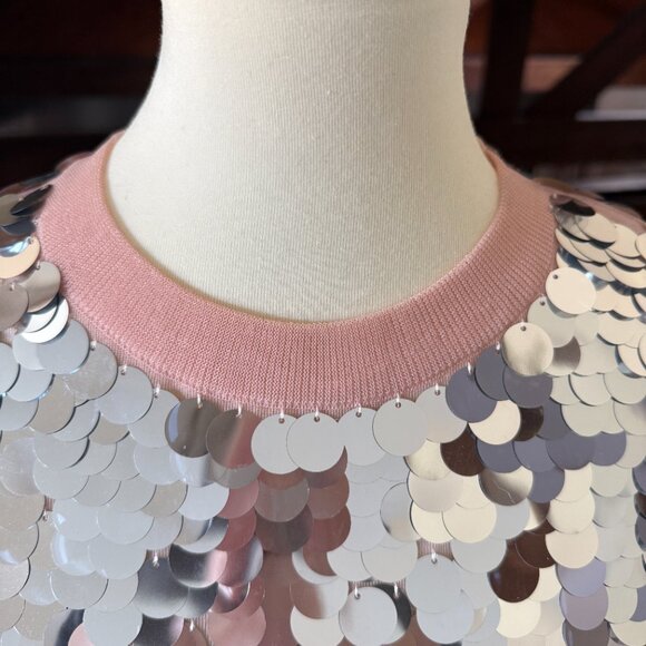 ZARA Silver Sequin Maxi Dress with Blush Pink Hem | Size M - Picture 4 of 8